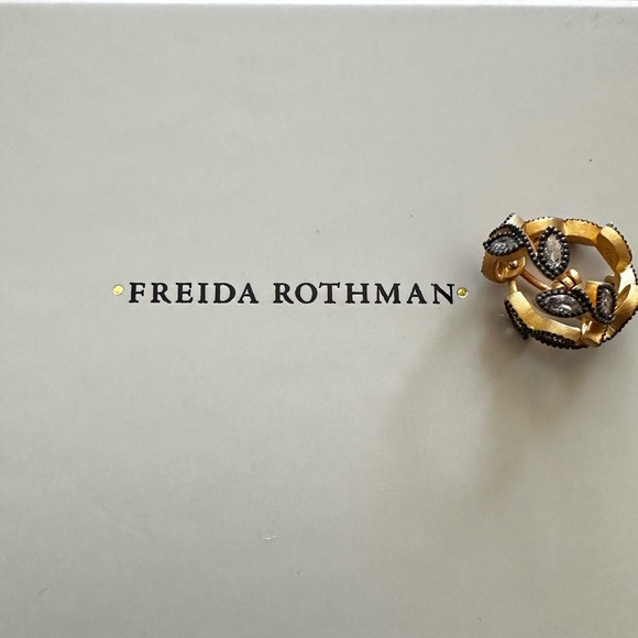 Freida Rothman Gold and Black Huggie Earrings - Picture 3 of 4